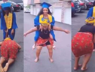 Excited mother dances barefooted as daughter graduates from school