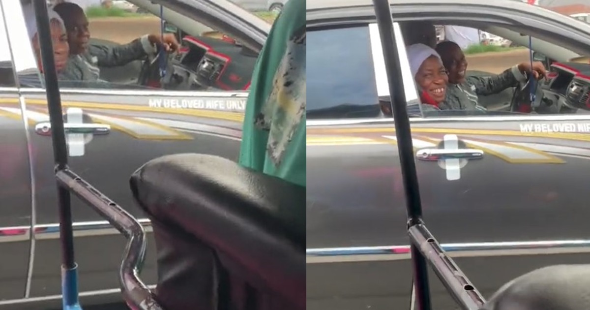 "MY BELOVED WIFE ONLY" – Nigerian man melts heart over the customized seat he reserved in his car for his wife (VIDEO)