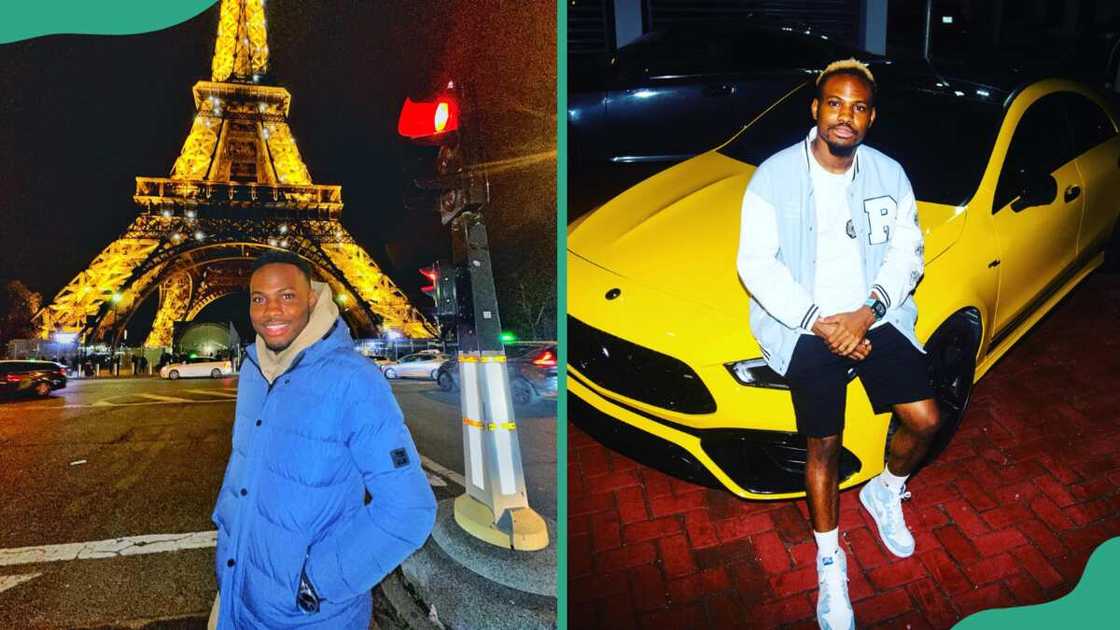 Jeffrey alongside the road in Paris (L) and at night outside his compound (R)