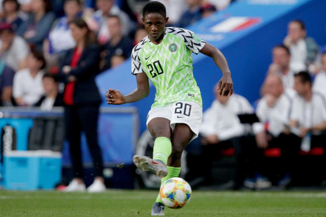 Chidinma Okeke in action for Nigeria against France in a women's world cup match