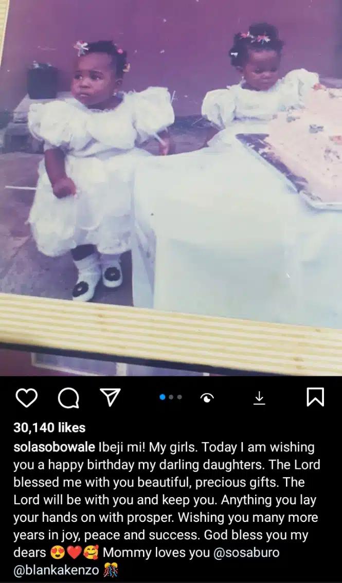 Sola Sobowale showers prayers on her twin daughters for their birthday