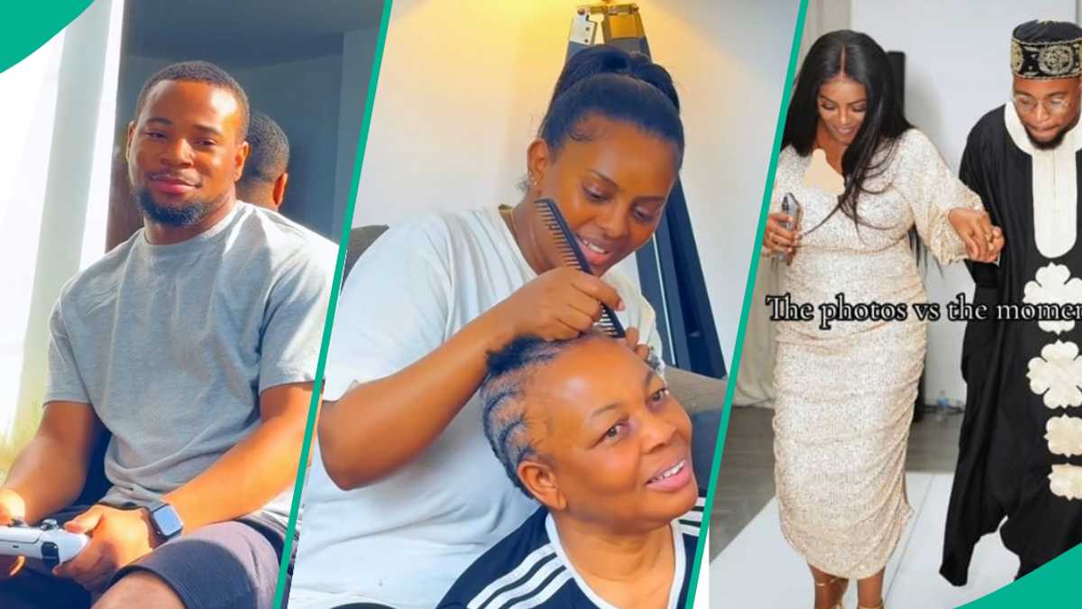 Nigerian Man Overjoyed as Wife Plaits His Mother's Hair in Sweet Video: "I Always Prayed for This"