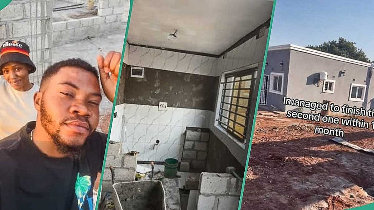 Nigerian Man Who Spent 6 Months Building 2-Room House Celebrates in Video, Flaunts Fine Interior