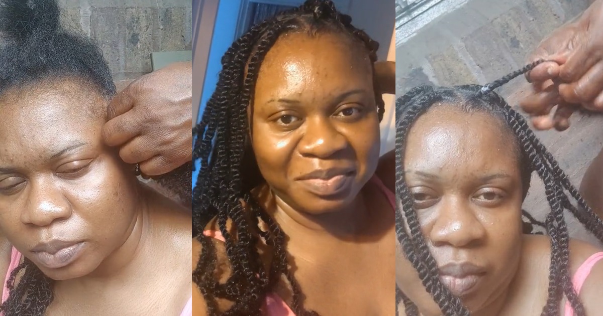 "Husband of the year" – UK based Nigerian lady shares how she saved £200 as her husband braids her hair (VIDEO)