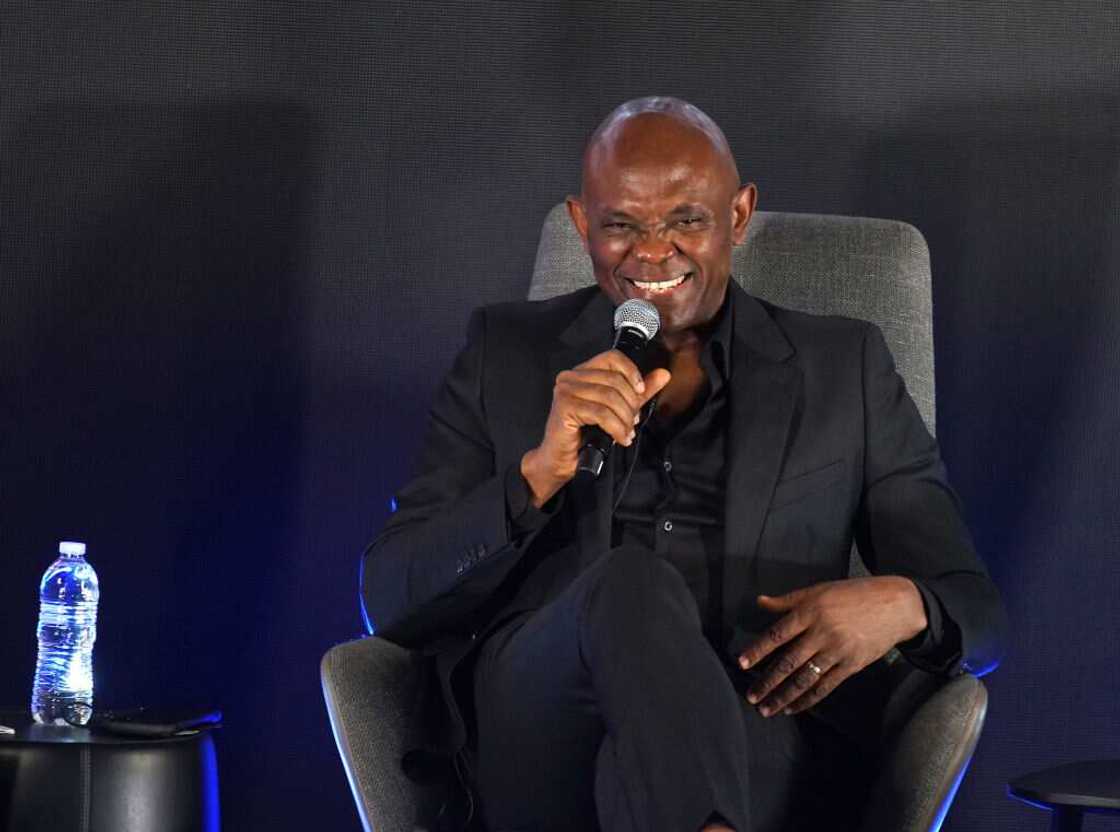 Tony Elumelu speaks during the will.i.am hosts Tony Elumelu at Africa x America evening discussion at FYI House in Los Angeles, California.