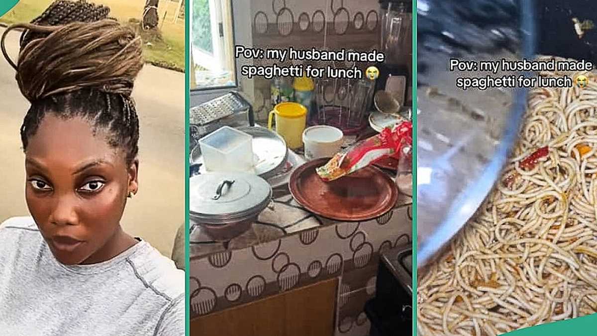 Nigerian Woman Cries Out as Husband Leaves Kitchen in Total Mess after Cooking Spaghetti