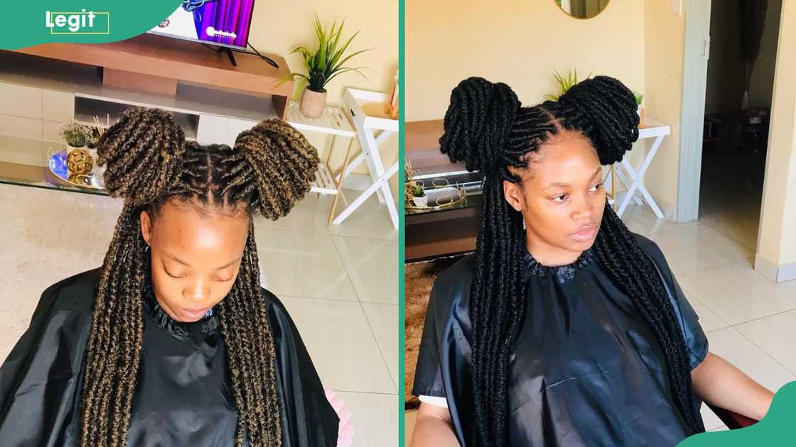 Styled double bun locs