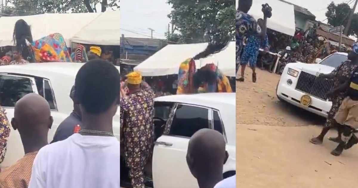 "Egun sef dey flex"- Shock!ng moment masquerade arrives at festival in a Rolls Royce (VIDEO)