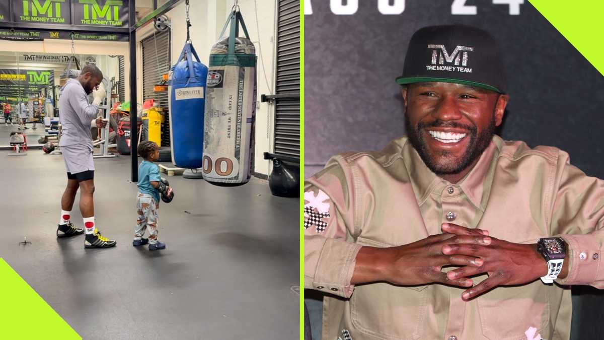 Floyd Mayweather Teaches Grandson Boxing With $100 Punching Bag in Luxury Training