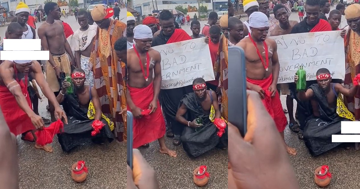 "Hunger don bǝat the gods" – Netizens React As Herbal!sts In Benin Join Nationwide Protest, Video Sparks Buzz (WATCH)