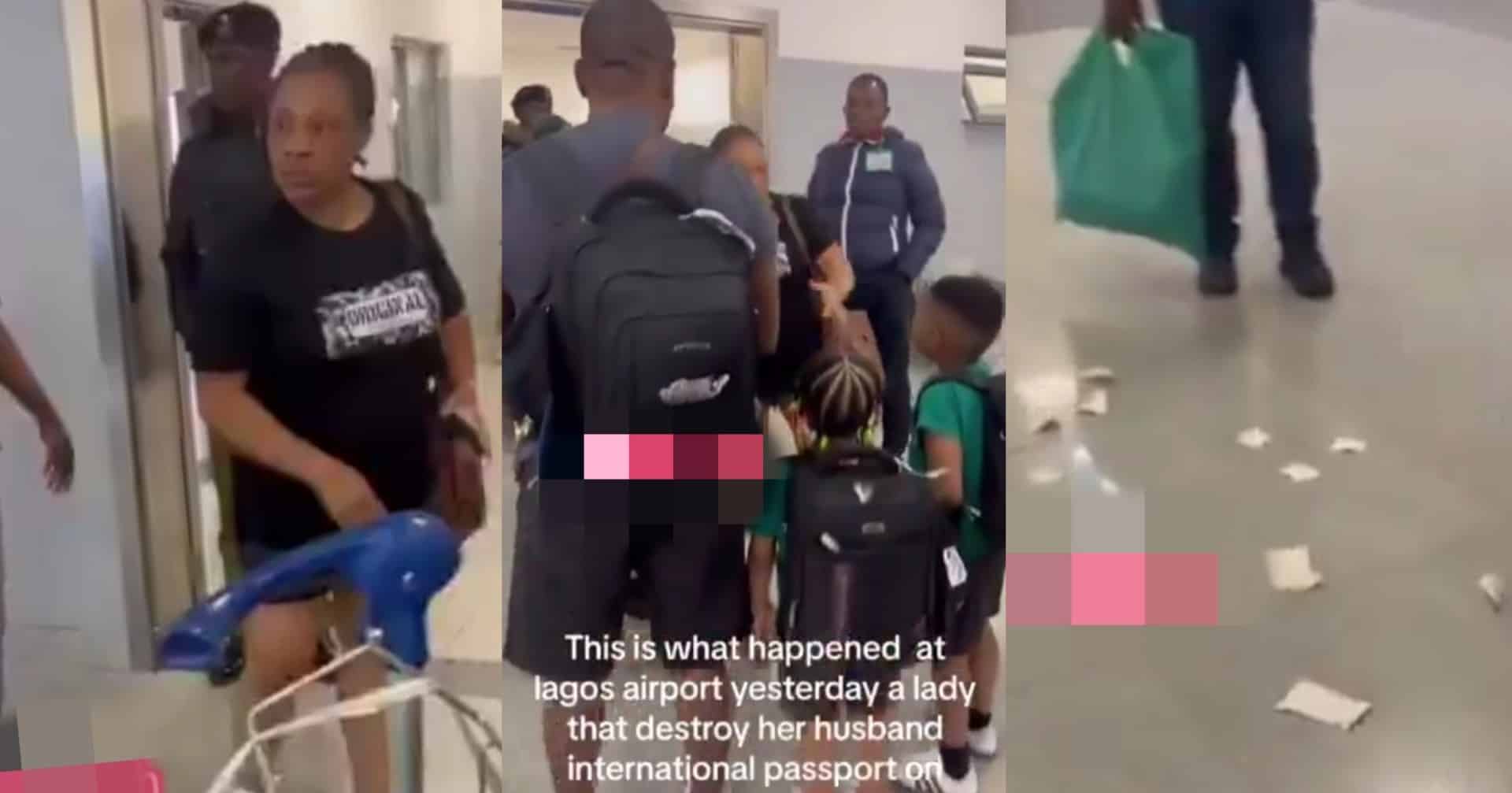 Lady tears husband's international passport to pieces after they arrived at Lagos airport