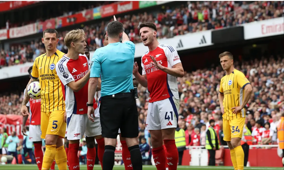 Premier League reveals why Declan Rice saw red during Arsenal vs Brighton