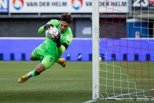 ROTTERDAM, NETHERLANDS - NOVEMBER 22: Maduka Okoye of Sparta Rotterdam  during the Dutch Eredivisie  match between Sparta v ADO Den Haag at the Sparta Stadium Het Kasteel on November 22, 2020 in Rotterdam Netherlands (Photo by Laurens Lindhout/Soccrates/Getty Images)