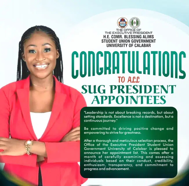 UNICAL first female SUG president appoints 50 aides