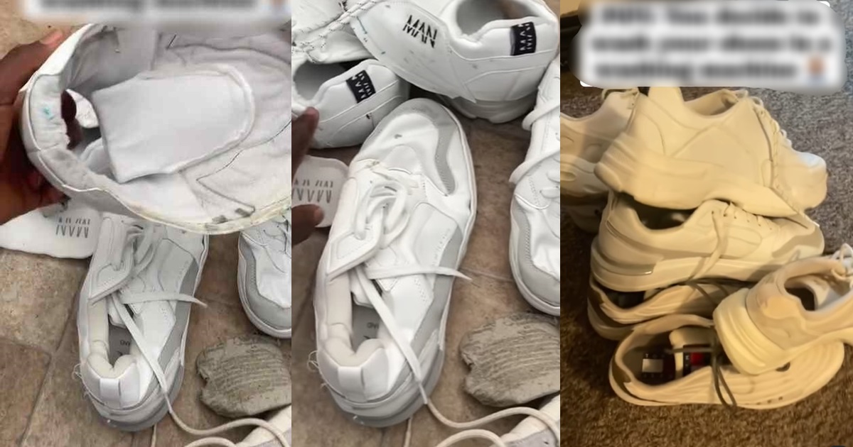 UK-based Nigerian man lamǝnts over the outcome of his designer sneakers after washing them with a machine (VIDEO)