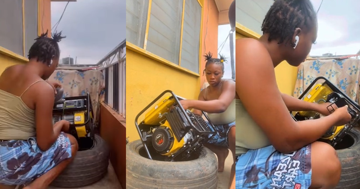 "Go girl na man you be" – Nigerian lady services her generator after mechanic charged her ₦5,000 (WATCH)