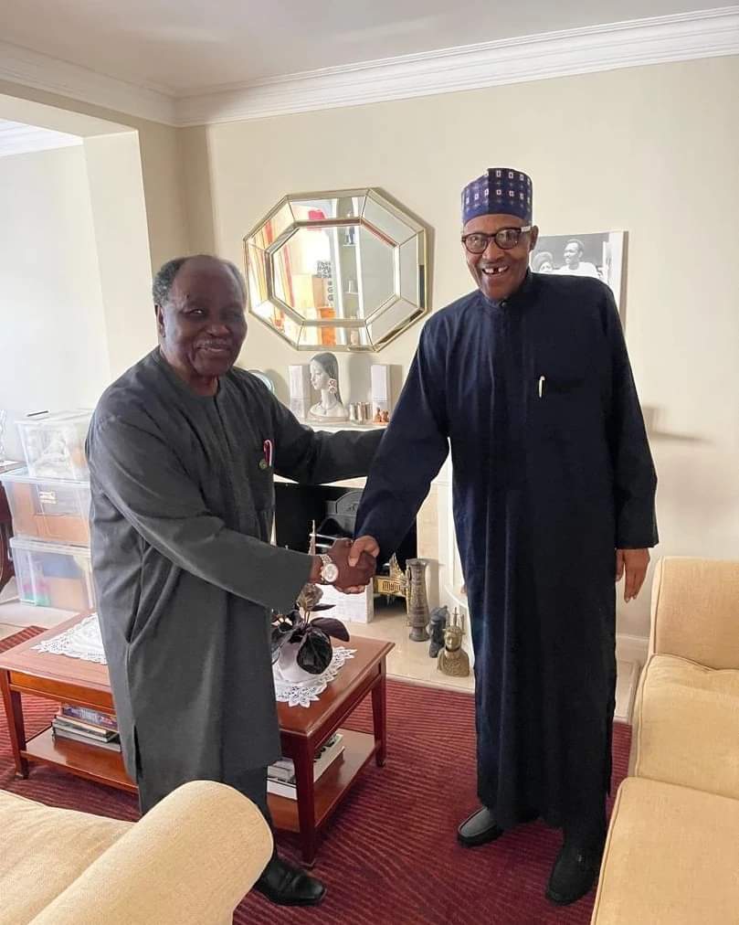 Buhari In London, Visits Ex-Head Of State Gowon