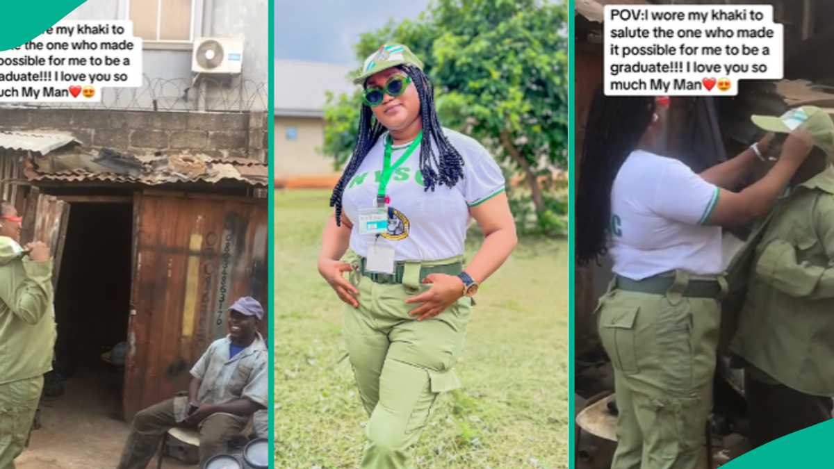 Female Corps Member Storms Father’s Mechanic Workshop, Wears Him Khaki Jacket, He Rejoices