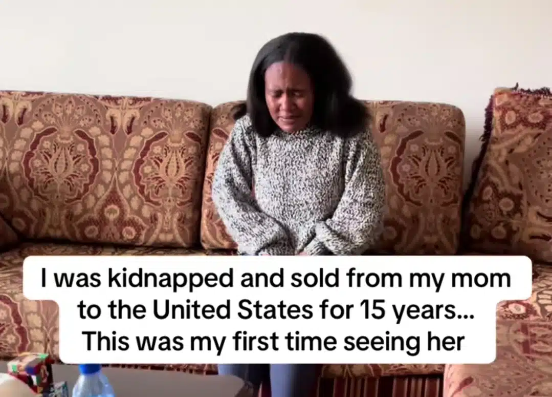 Emotional moment as lady kidnapped 15 years ago from US reunites with mother