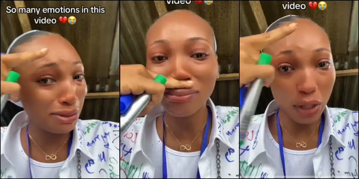 Lady sheds hot tears as she finally signs out of school, video stirs emotions