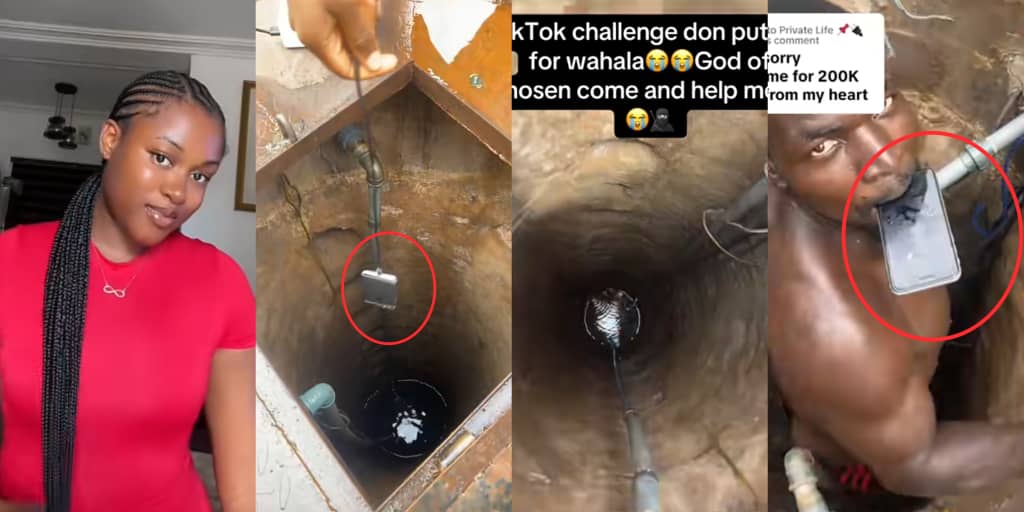 Nigerian lady’s TikTok challenge goes wrong as iPhone falls into water well, leaves many speechless