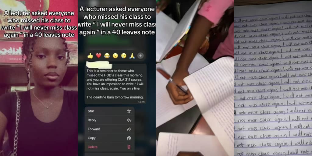 Lecturer punishes absent students, makes them write "I'll never miss class again" in 40-leaf notebook