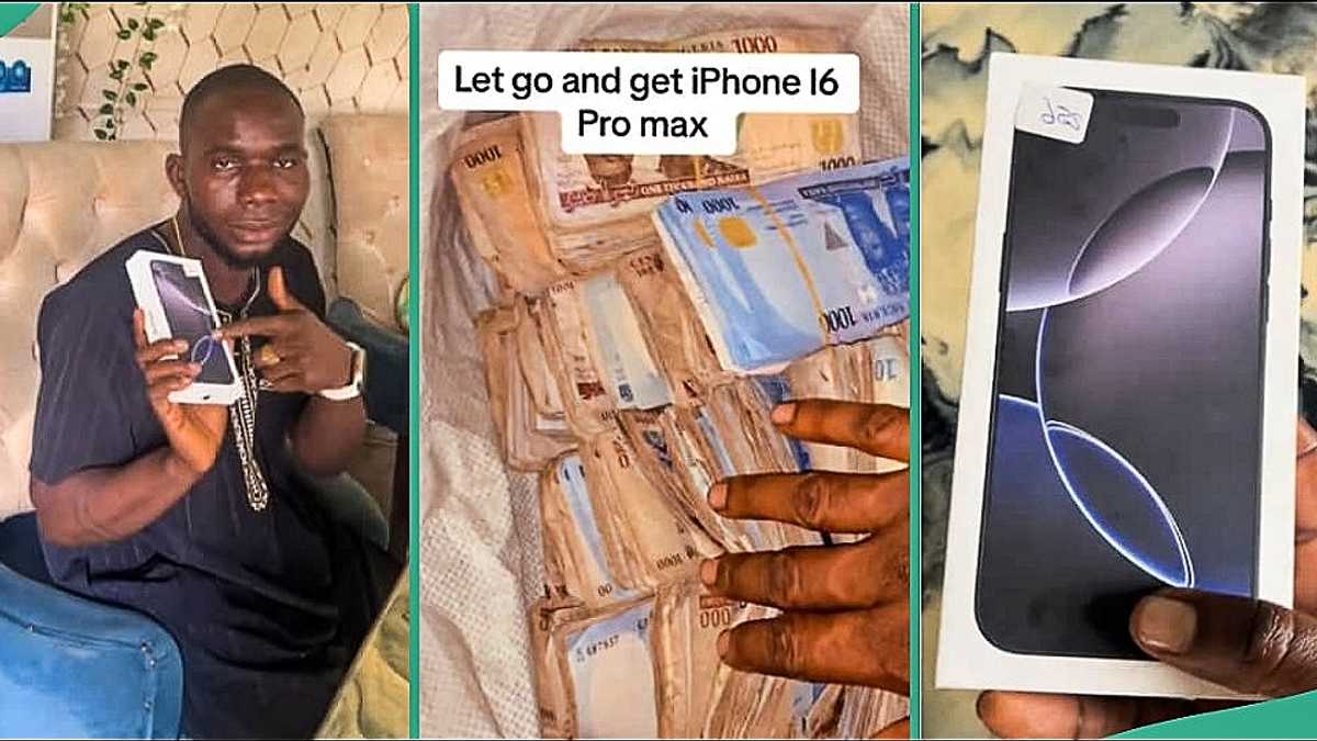 Nigerian Man Arranges Bundles of Naira in Large Bag to Buy iPhone 16 Pro Max, Video Goes Viral