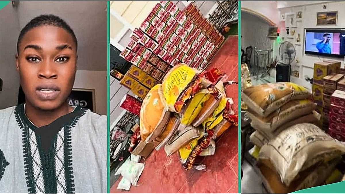 Nigerian Man Fills His House With Bags of Rice, Other Foodstuffs, Video Gets Attention on TikTok