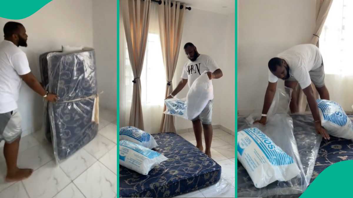 Nigerian Man who Rented Apartment in Lagos Celebrates as he Buys Mattress and 3 Pillows