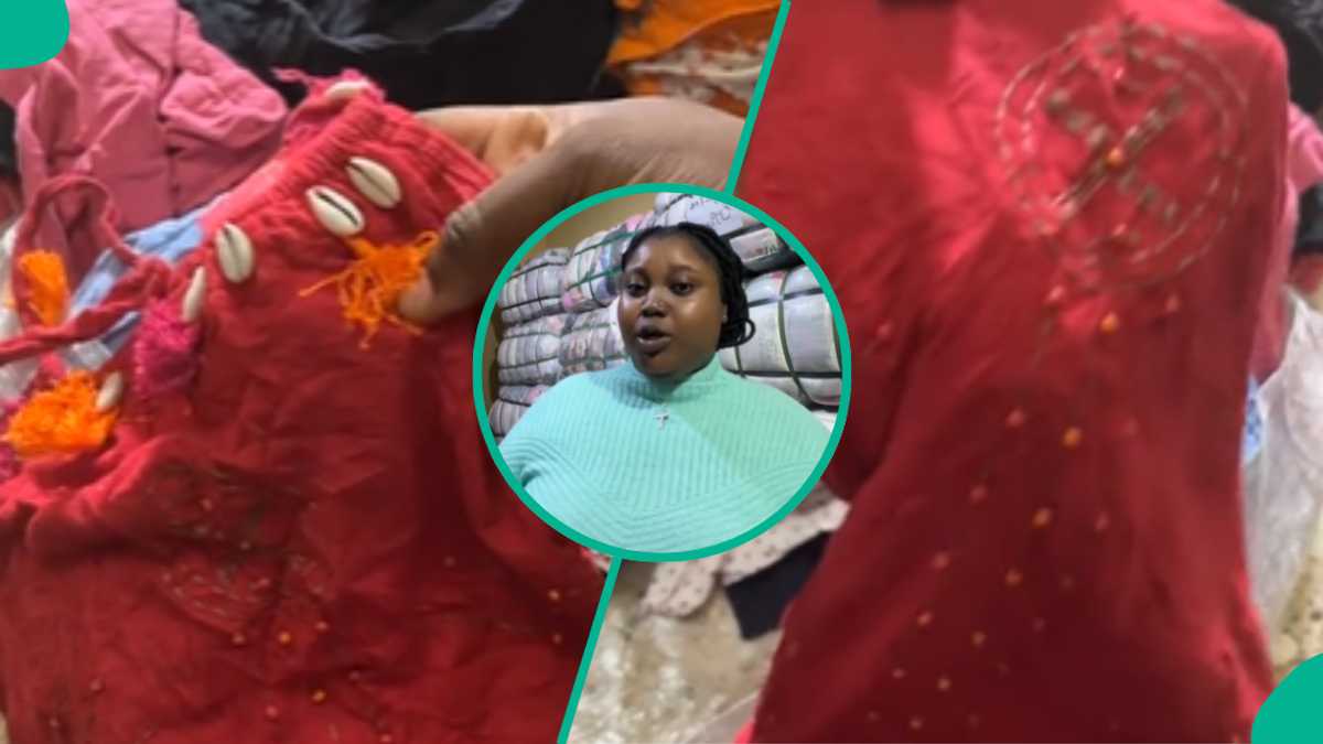 Okrika Seller Finds Strange Red Cloth With Cowries in Bale, Video Trends