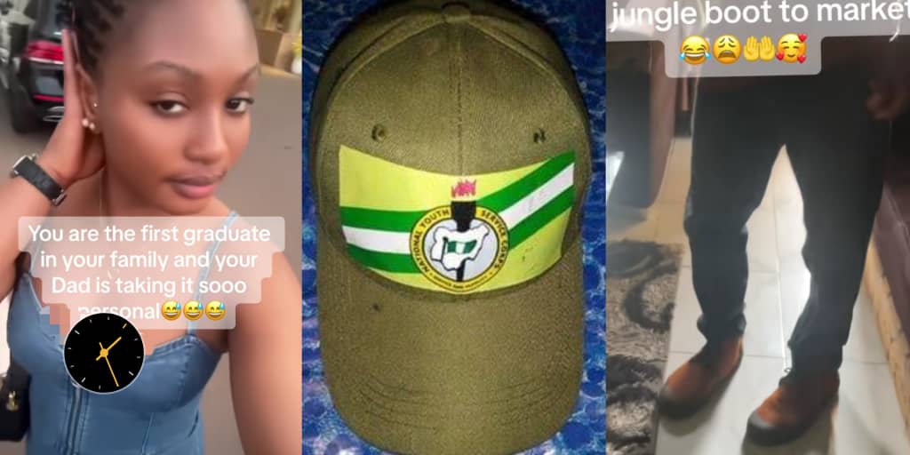 Proud Nigerian father wears daughter's NYSC boots to market after she becomes first family graduate