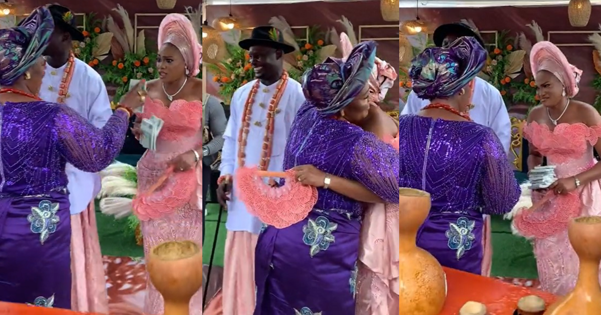 "The sh0ck on her face is priceless" – Adorable Moment Groom's Mother Surprised The Bride With 10 Bundles Of 500 Naira Notes On Wedding Day (VIDEO)