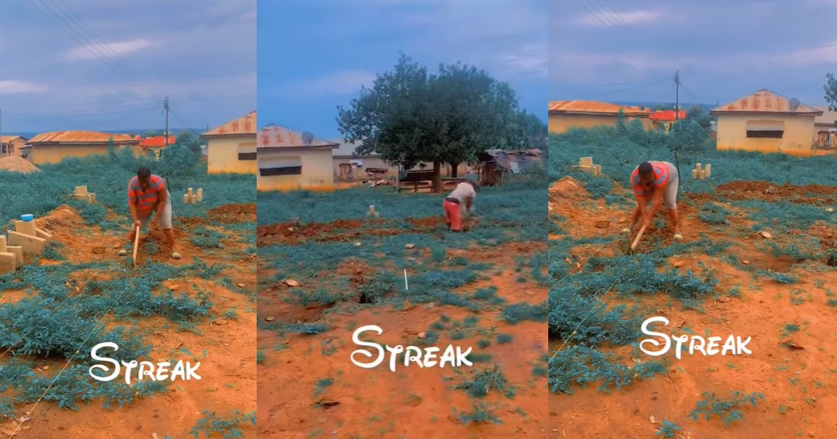 Woman Works Tirelessly With Pickaxɘ Beside Her Husband On Their House Foundation (VIDEO)