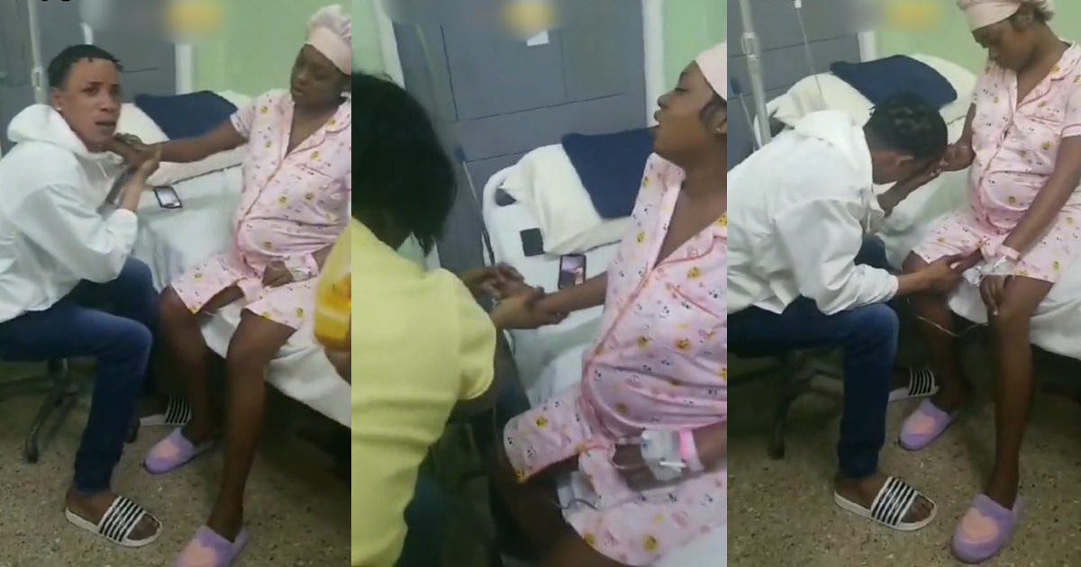 Man fe@rs as pregnant girlfriend grabs his shirt tightly during labour pa!ns (WATCH)