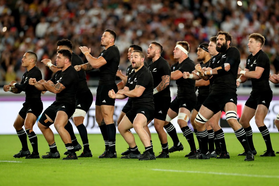 The All Blacks perform their traditional Haka before matches