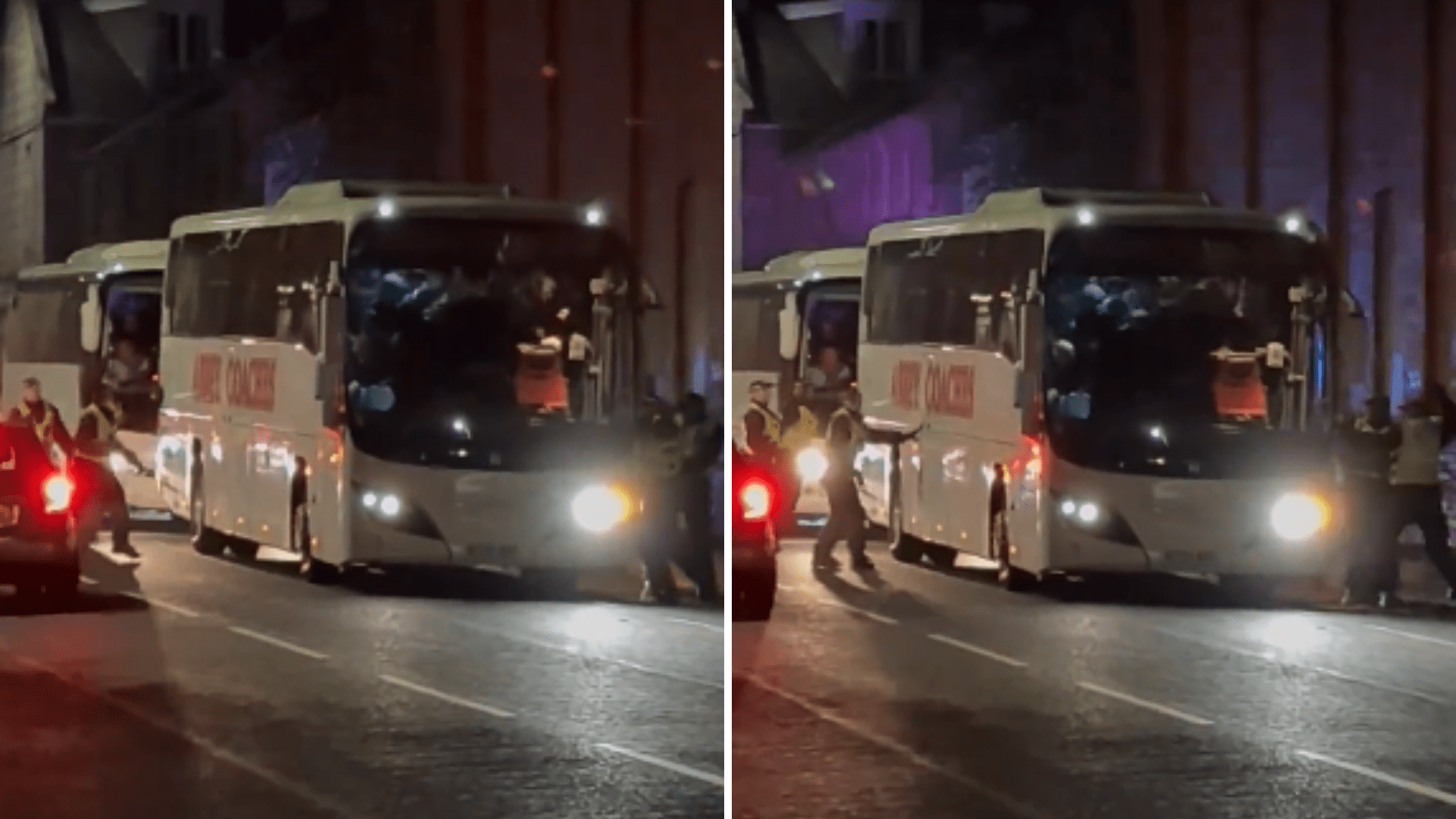 Moment Rangers fans clash with cops as officers surround supporters' bus after defeat to Aberdeen