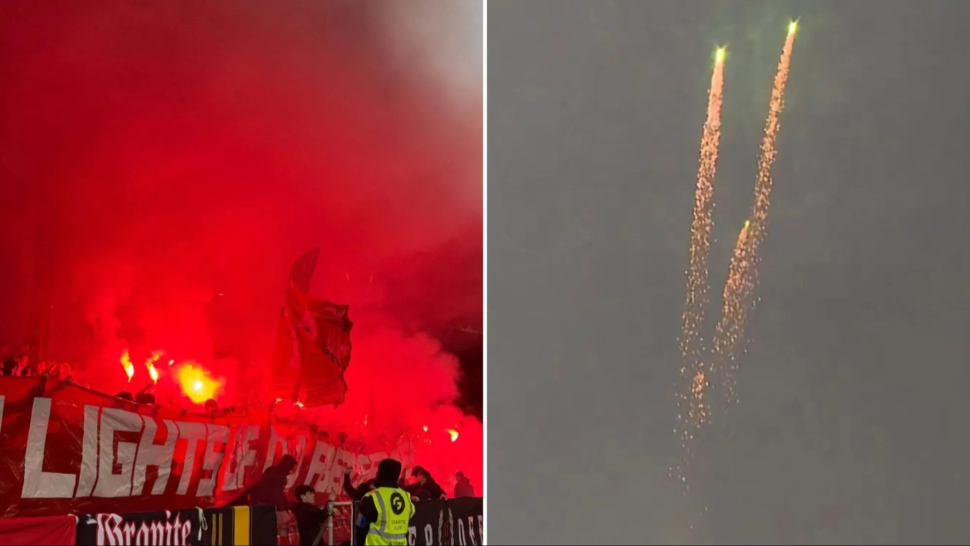 Aberdeen fans light up the sky with sudden fireworks display before Rangers clash