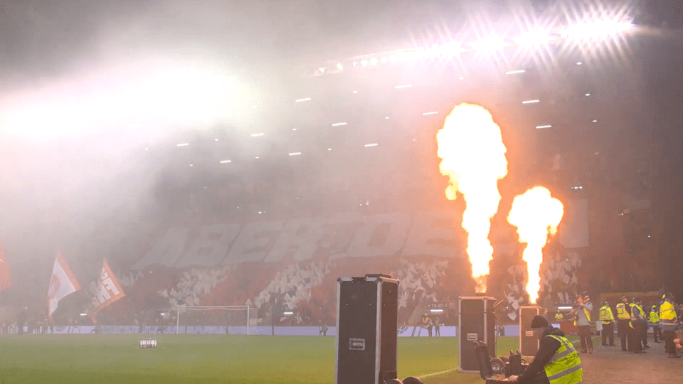 Flames lit up pitchside