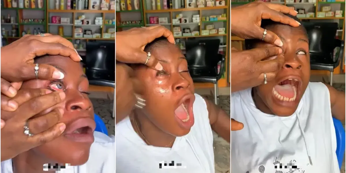 "Comot am, I don blind o" - Lady weeps after using contact lenses for first time