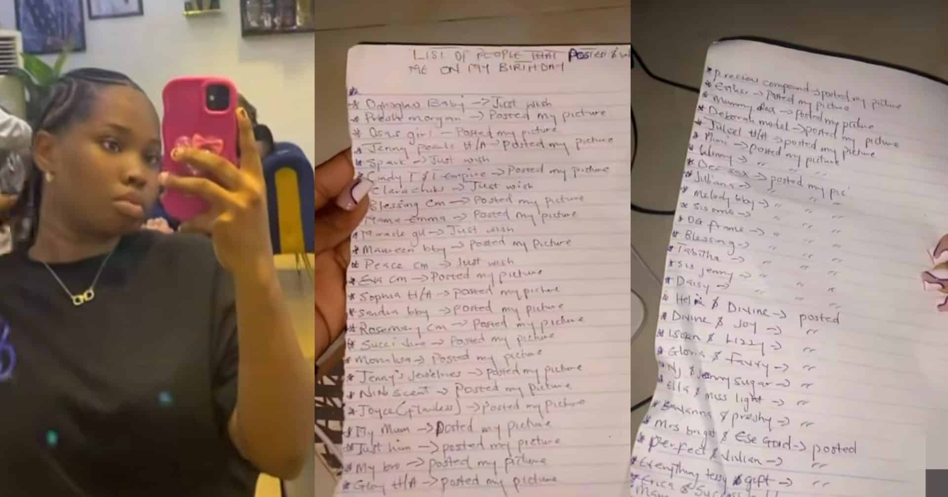 Lady releases list of those who posted, wished her well on birthday, slams friends who didn't