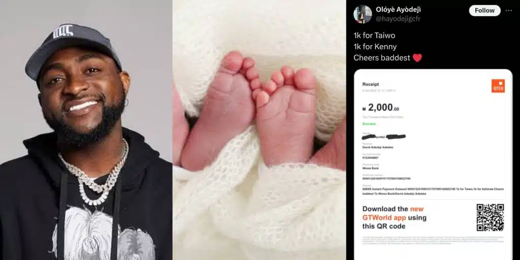 Man gifts Davido's twins ₦1k each as they mark their 1st birthday