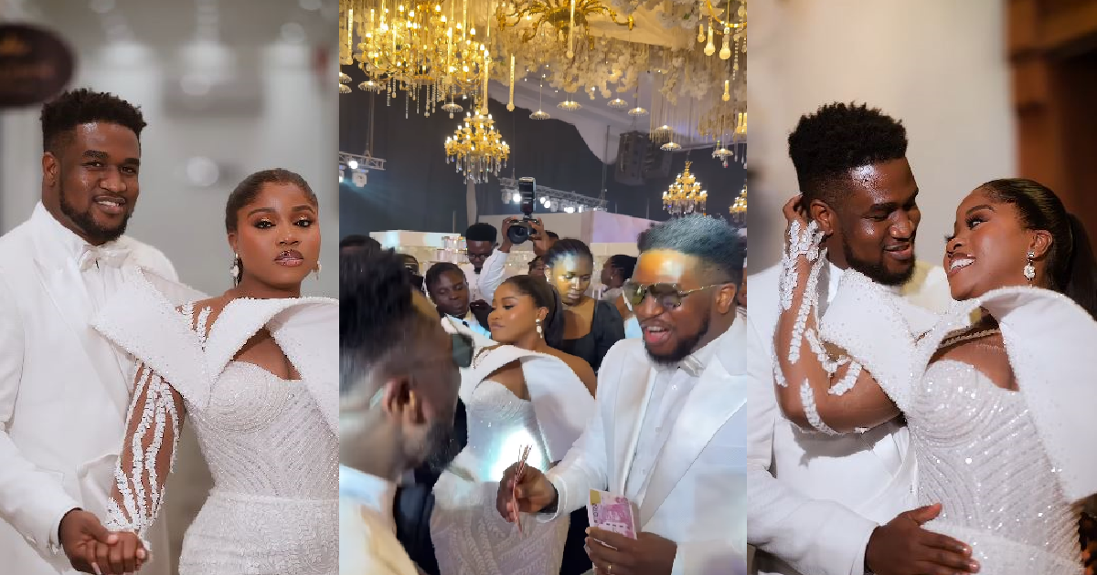 Mixed Reactions Trail Clips Of Veekee James Spraying Dollars At A Wedding While Her Husband, Femi Atere Sprays Naira (WATCH)