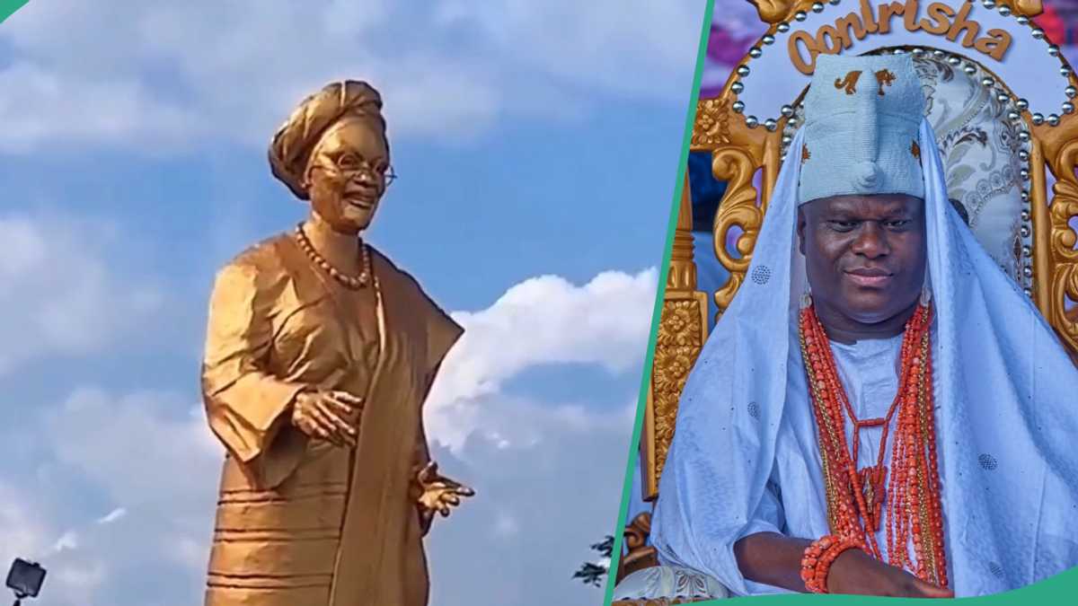 Ooni of Ife Honours First Lady Remi Tinubu With Golden Statue, Video Trends