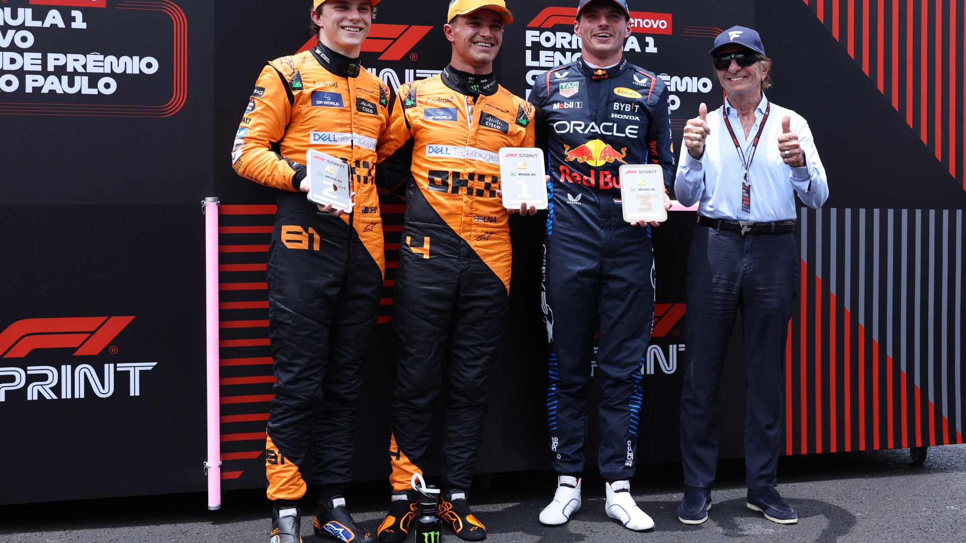 Lando Norris wins vital Brazilian GP sprint race after being gifted lead by team-mate as he closes gap on Max Verstappen