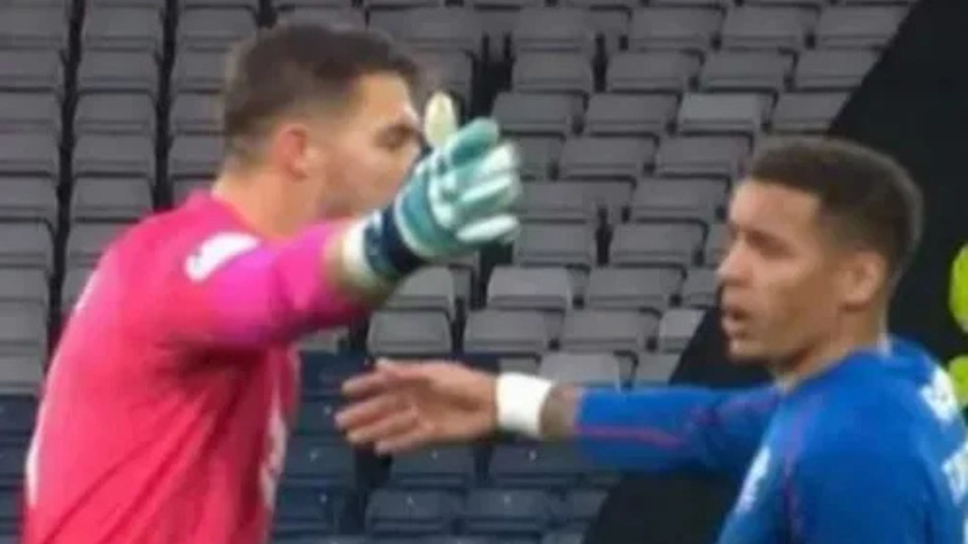 Moment Rangers stars James Tavernier and Jack Butland clash in heated Hampden exchange