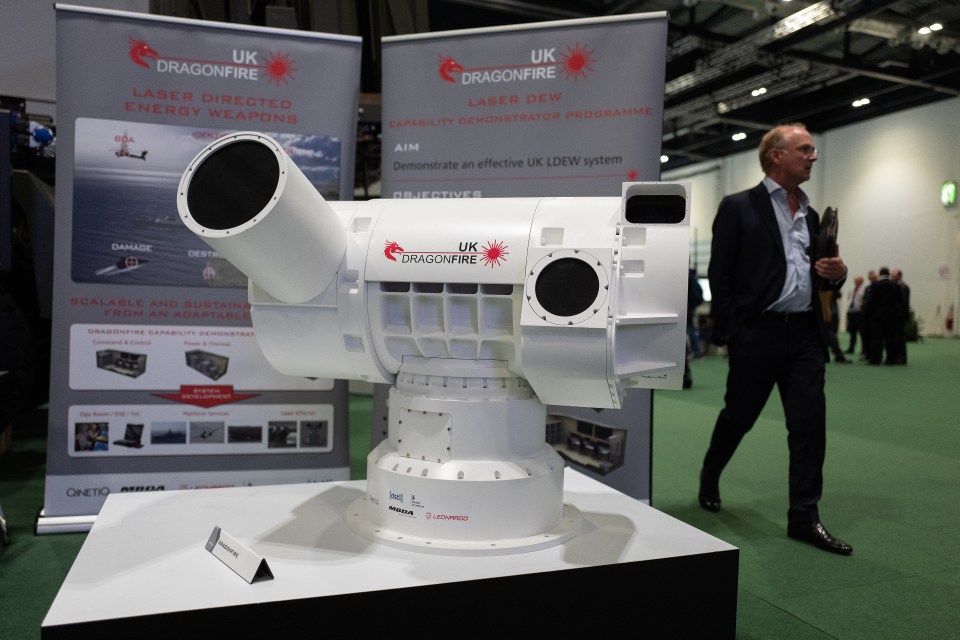 A laser directed energy weapon system at DSEI arms fair at ExCel in London