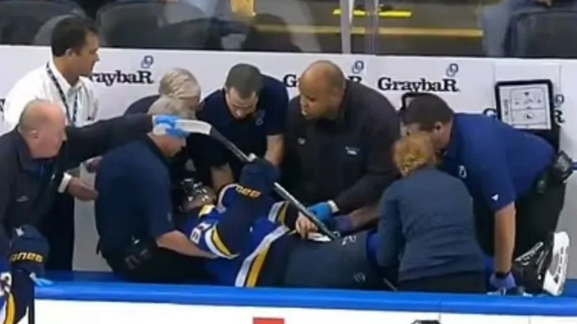 Terrifying moment NHL star Dylan Holloway is rushed to hospital as he collapses mid-game after being hit in neck by puck