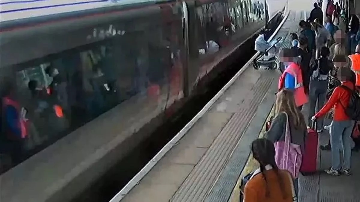 Harrowing moment baby in pram is hit by a TRAIN after rolling towards track in front of horrified passengers