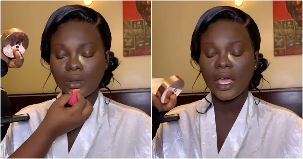 Moment bride goes spiritual during wedding makeup session