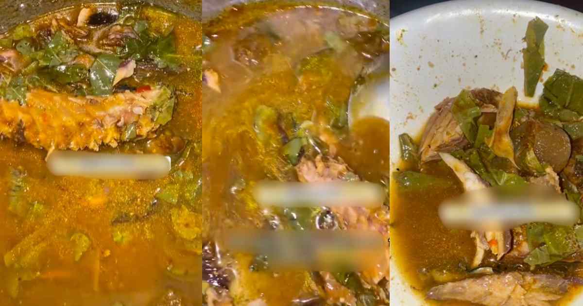 "I can see through the soup and even count the Oha leaves inside it" – Lady left speechless by partner's unappet!zing Oha soup (VIDEO)